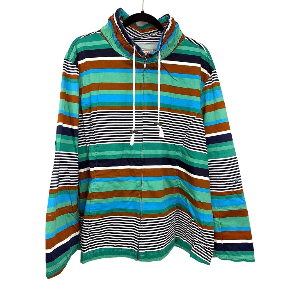 AMX 90s Retro Gorpcore Coastal Grandma Canvas Full Zip Striped Jacket Women's 3X